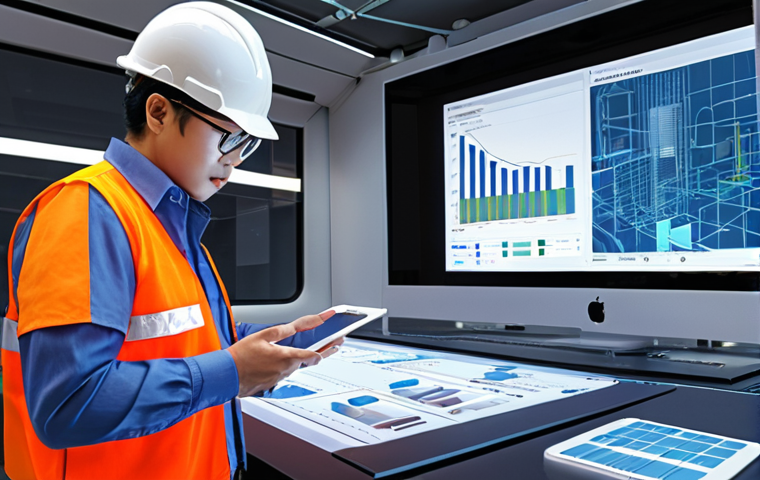 **Prompt for "Invoice System & Digitalization in Construction"**:
    A futuristic yet grounded illustration of a modern construction office desk, where a professional in a hard hat interacts with holographic projections displaying a Qualified Invoice (適格請求書) and streamlined financial data. A tablet or smartphone nearby shows an app for electronic ledger storage (電子帳簿保存法), with digital lines connecting to a cloud icon. In the background, a bustling construction site is subtly integrated, suggesting seamless digital information flow from site to office. The overall atmosphere is one of efficiency, transparency, and technological advancement in the construction industry. Use clean lines, a professional color palette, and subtle digital effects.
