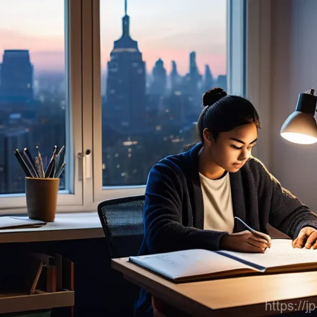 건축기사 자격증 취득 팁 - **A determined adult studying late at night in a modern, minimalistic home office.** The person, dre...