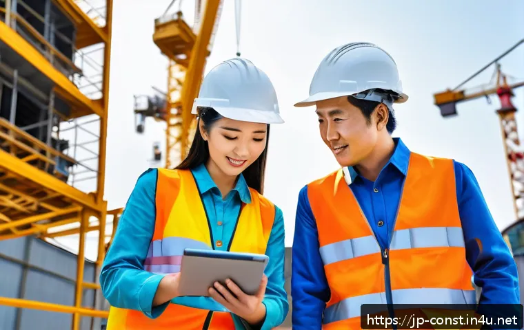 건축 시공 현장에서의 협업 문화 - A modern Japanese construction site featuring diverse workers including women, seniors, and foreign ...