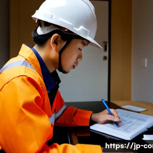 시공 전문가의 자기개발 서적 추천 - Photorealistic Japanese construction project manager in clean safety helmet and reflective workwear,...